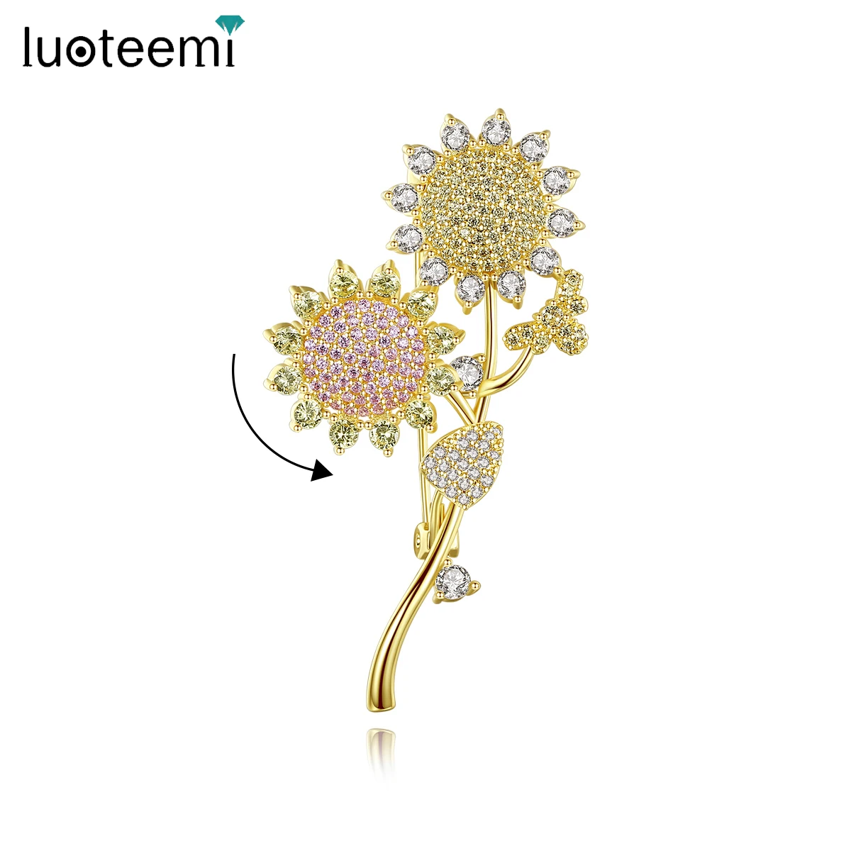 

LUOTEEMI Two Sunflower Spinning Brooch for Women Fashion Chic Unusual Brooch Pin for Bridal Dress Coat Accessories Friend Gifts