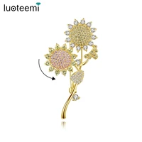 luoteemi two sunflower spinning brooch for women fashion chic unusual brooch pin for bridal dress coat accessories friend gifts
