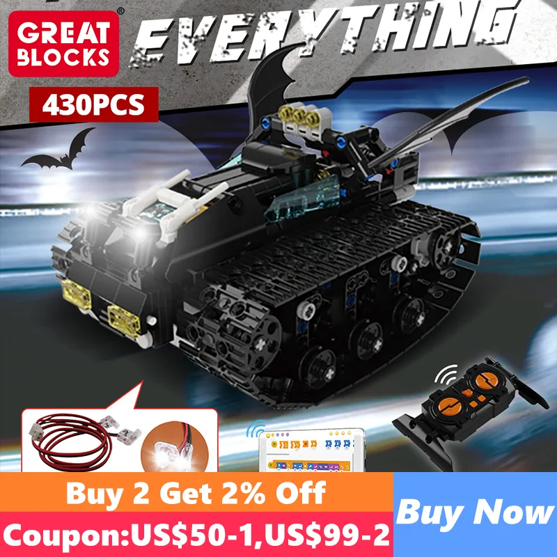 Техническое приложение для дистанционного управления KAIYU K96128 Batmobile Танк цепь автомобиль кирпичи программируемые Игрушки для мальчиков Moc подарок