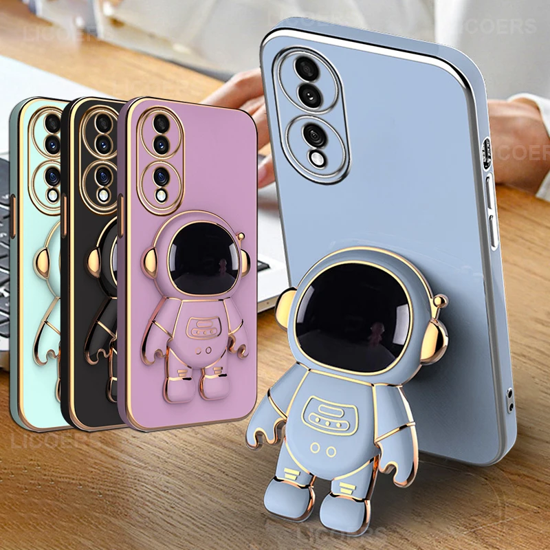 Space Holder Case for Huawei P60 P50 P40 P30 P20 Pro Lite Honor 70 X8 X9 X7 Nova 10 Enjoy 50 Cover Plated Astronaut Stand Shell