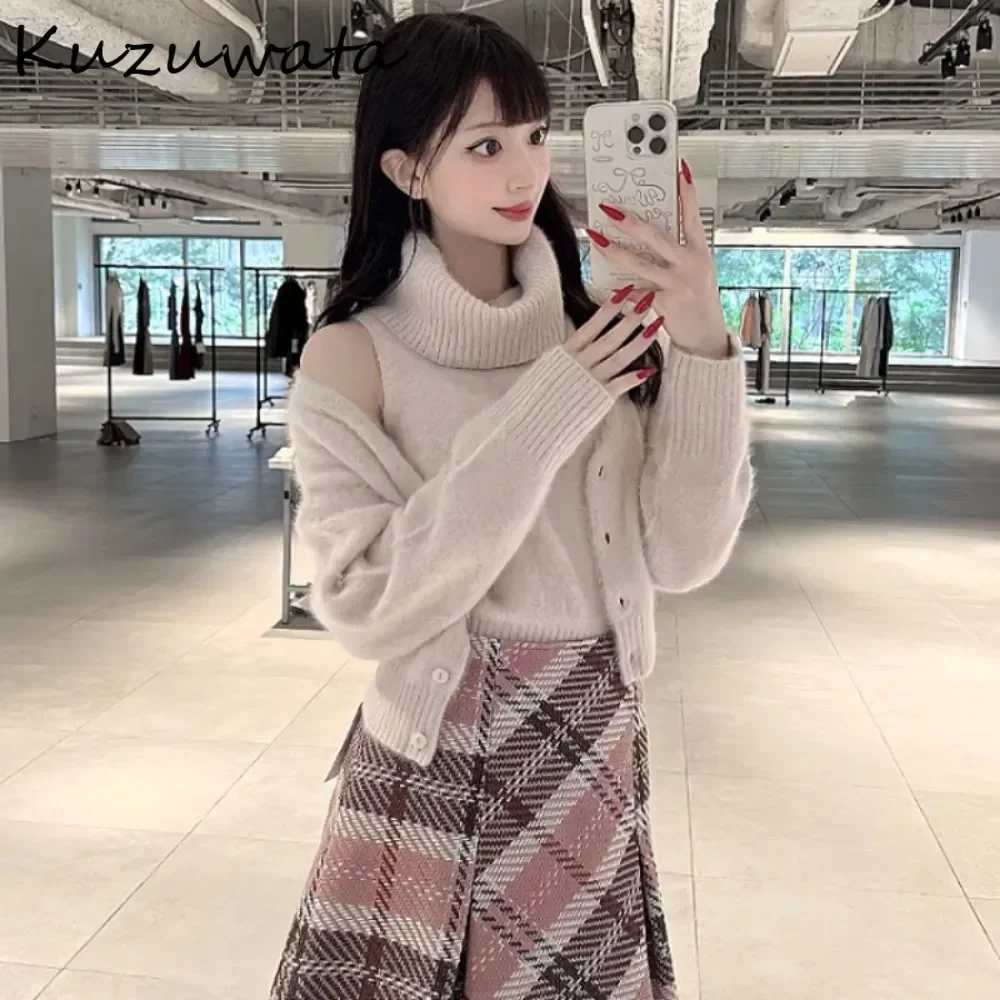 Винтажный теплый джемпер Kuzuwata с воротником-хомутом без рукавов меховой пушистый