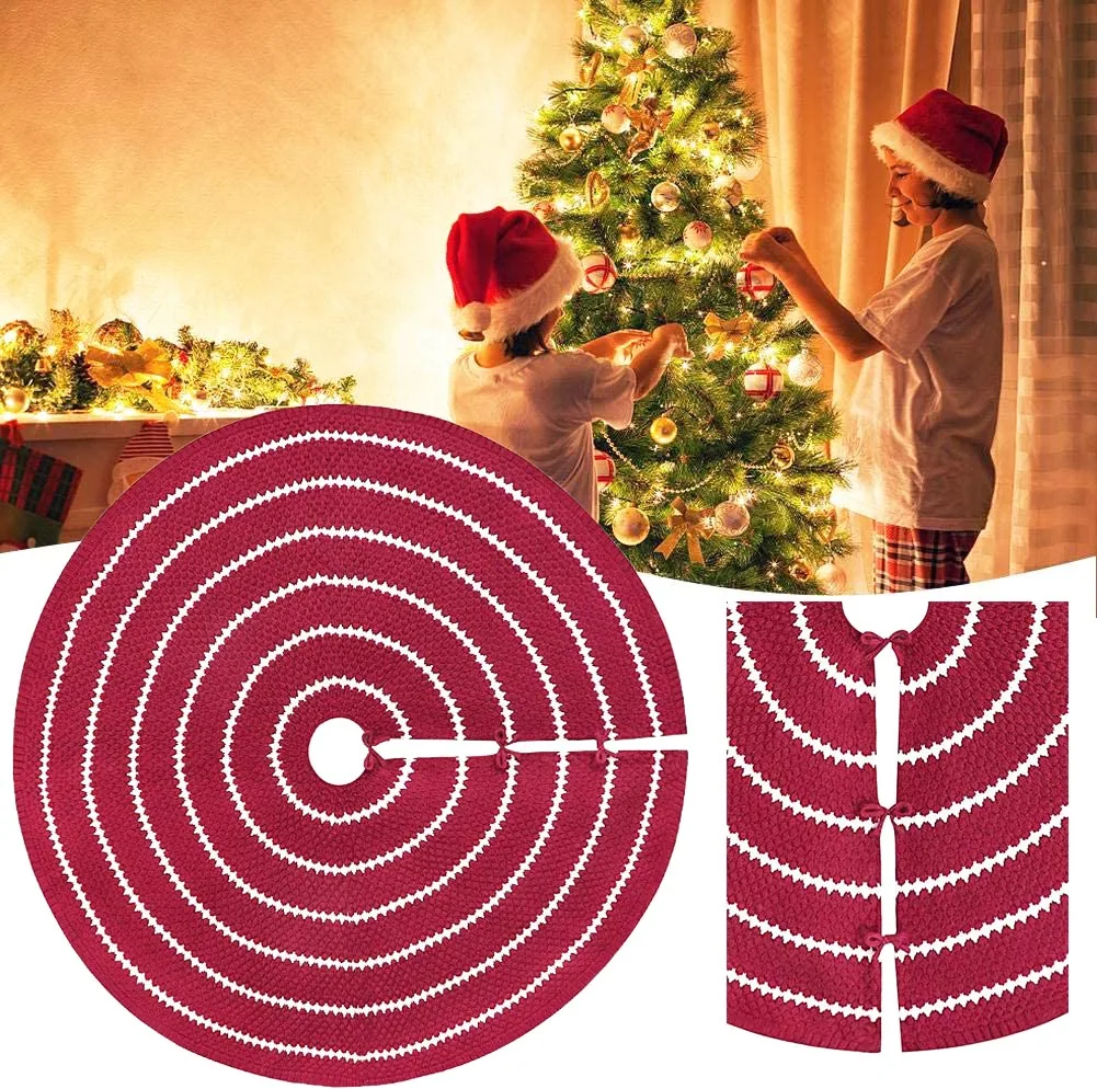 

Christmas tree skirt, 48-inch knitted cable braided thick rustic Christmas holiday decoration