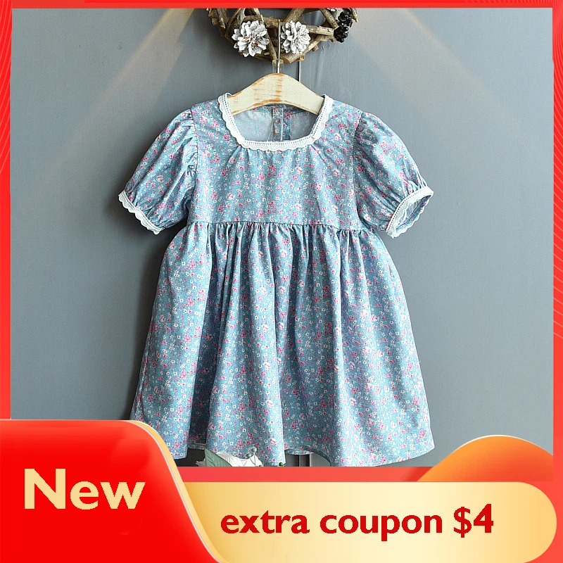 

KEAIYOUHUO New Summer Charm Floral Princess Dress Girls Short Sleeve Botton Vestidos Dresees For Girls Fashion Children Clothes