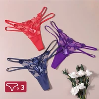 3pcs woman seamless panties set sexy lace g string mesh see through underwear embroidery floral brief thin straps intimate thong