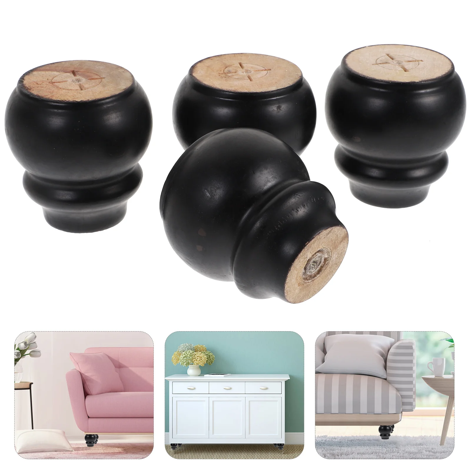 

4 Black Wooden Round Furniture Feet Replacement Dresser Sofa Legs for DIY Armchair Chair Table Cabinet Height Leveler Risers