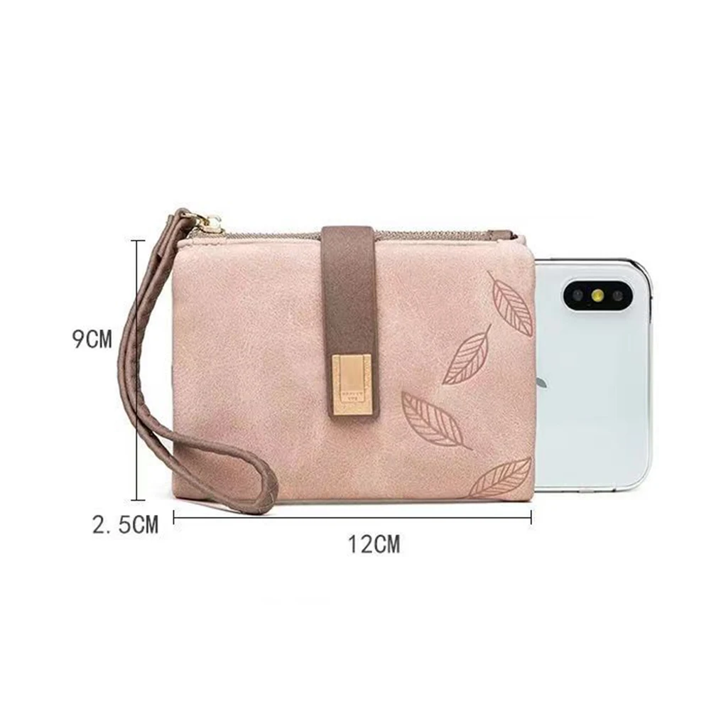 Bolsa Leaves Printed Short Bifold Wallet With Lanyard Multi-Purpose Large Capacity Purse Gift сумка женская Handbags