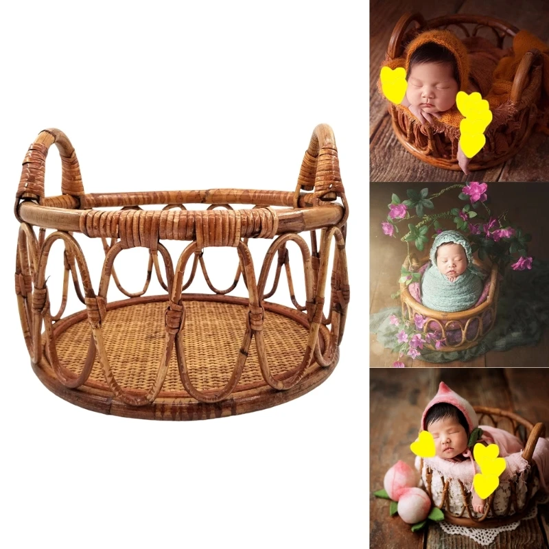

Vintage Rattan Basket for Newborn Photography Hand crafted Prop for Capturing Valuable Moments with Your Baby Durable A2UB