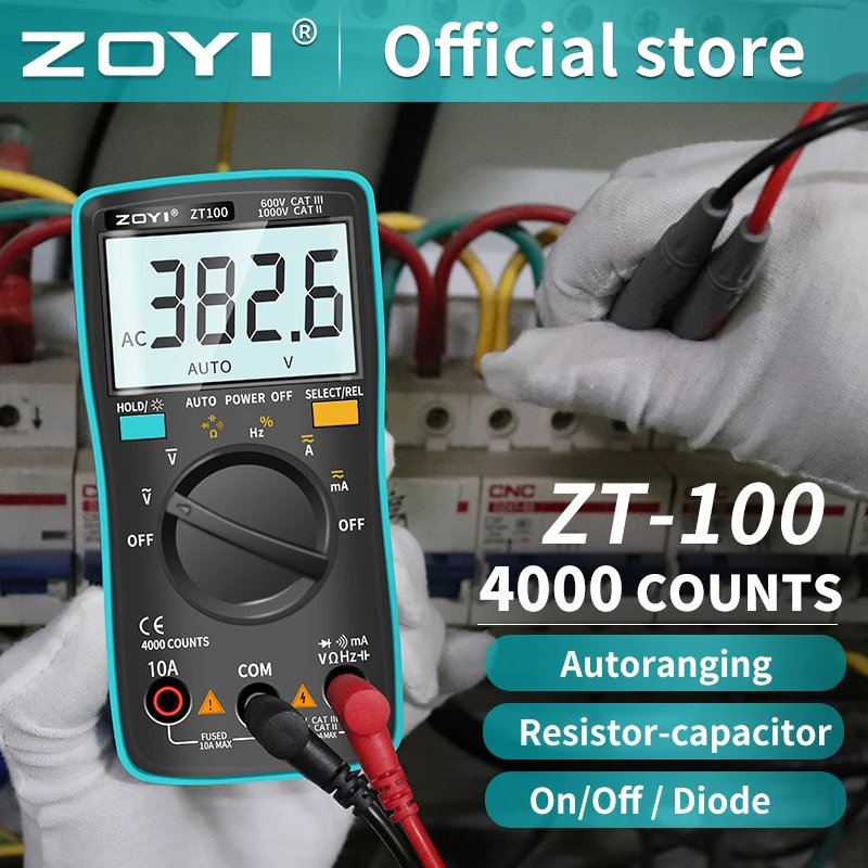 

ZOYI ZT100 4000 Counts Digital Multimeter Esr Meter Testers Automotive Electrical Dmm Transistor Peak Tester Capacitance Meter
