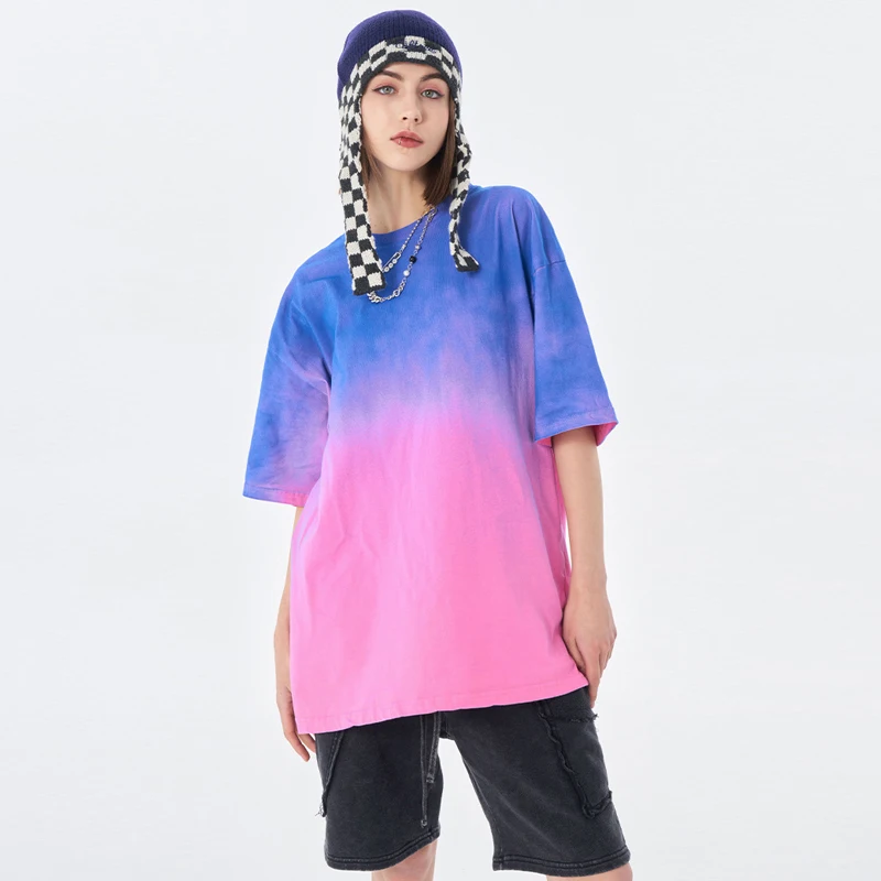 

Washed Gradient Women T-shirts Loose Solid Short Sleeve Oversize Hip Hop T Shirt Streetwear Tide Tops Unisex Summer Rainbowwaves