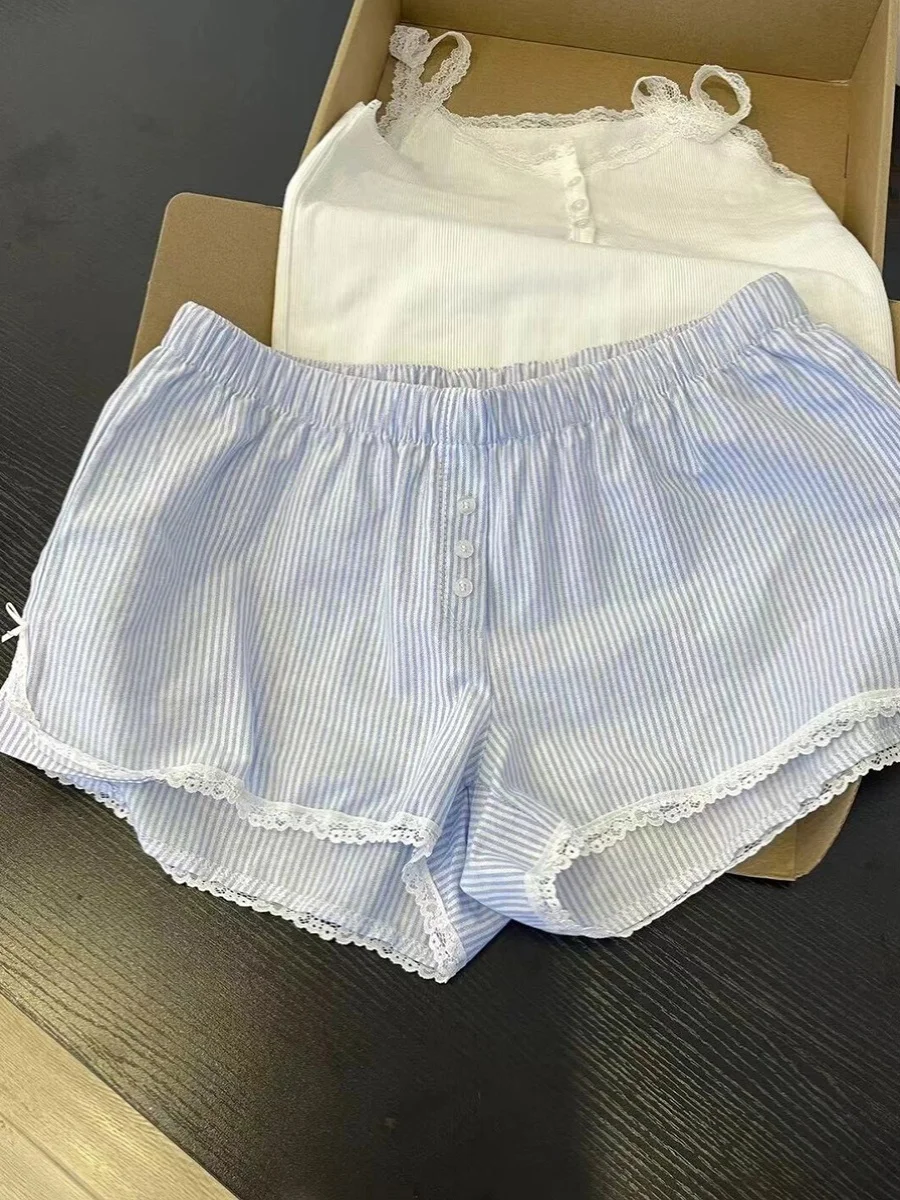 K-sle милые кружевные пижамы женские летние 2024 повседневные широкие шорты с