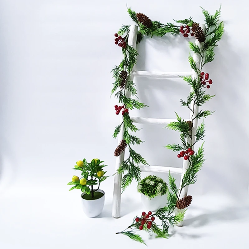 Искусственные зеленые растения яркая Новогодняя Рождественская гирлянда венки