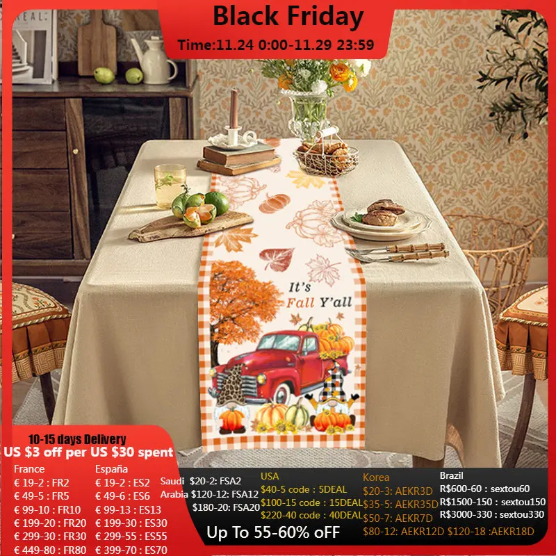 

Настольная дорожка на День Благодарения, декоративные аксессуары для обеденного стола, домашняя кухонная настольная дорожка с осенними кл...