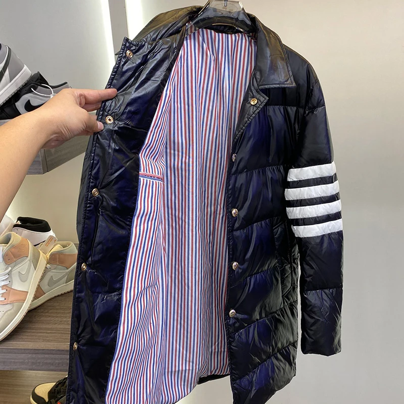 TB THOM Women's Long Down Jackets Fashion Korean Striped Design Parka Overcoat Business Causal High Quality Winter Men Coats