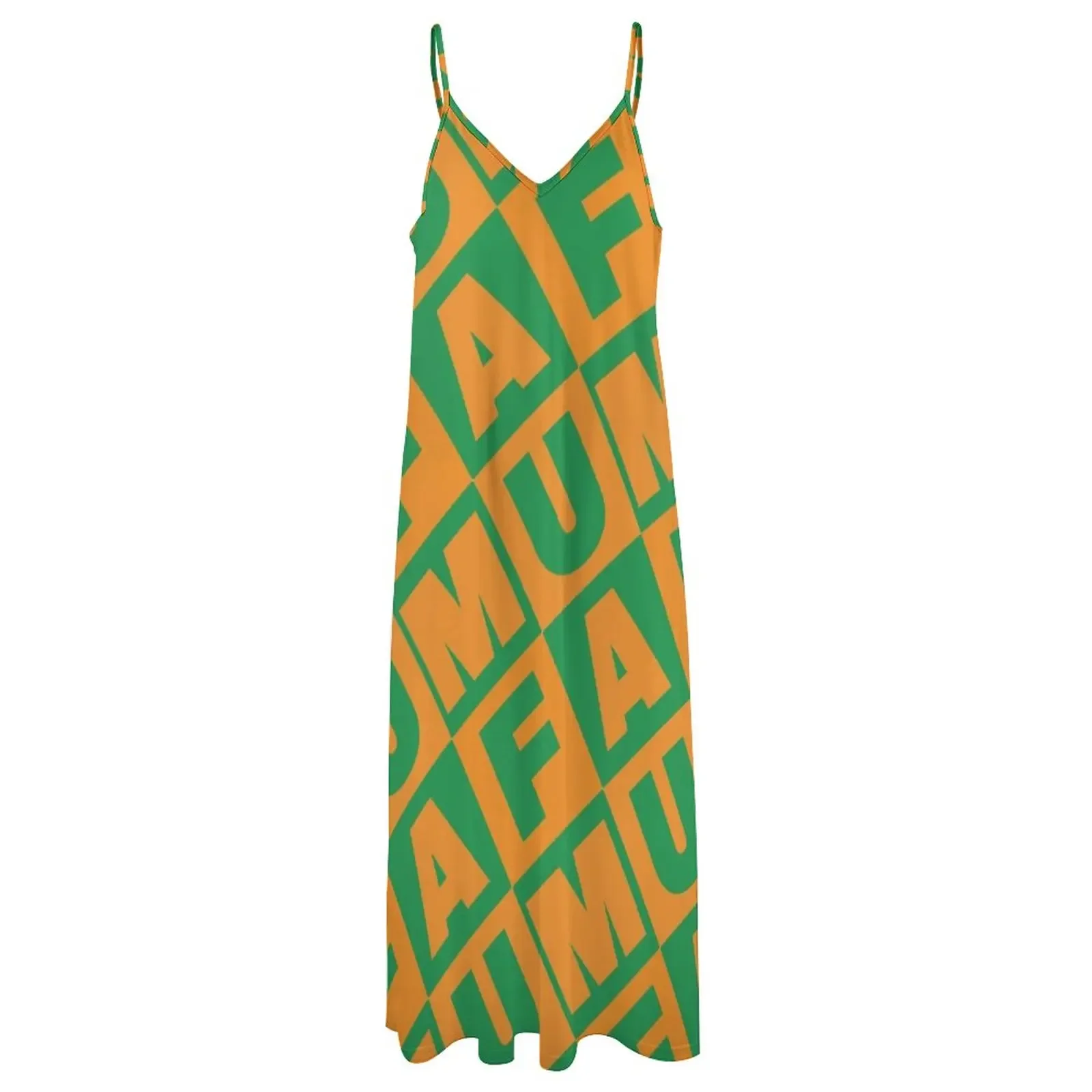 FAMU Оранжево-зеленое платье без рукавов с повторяющимся узором Платья