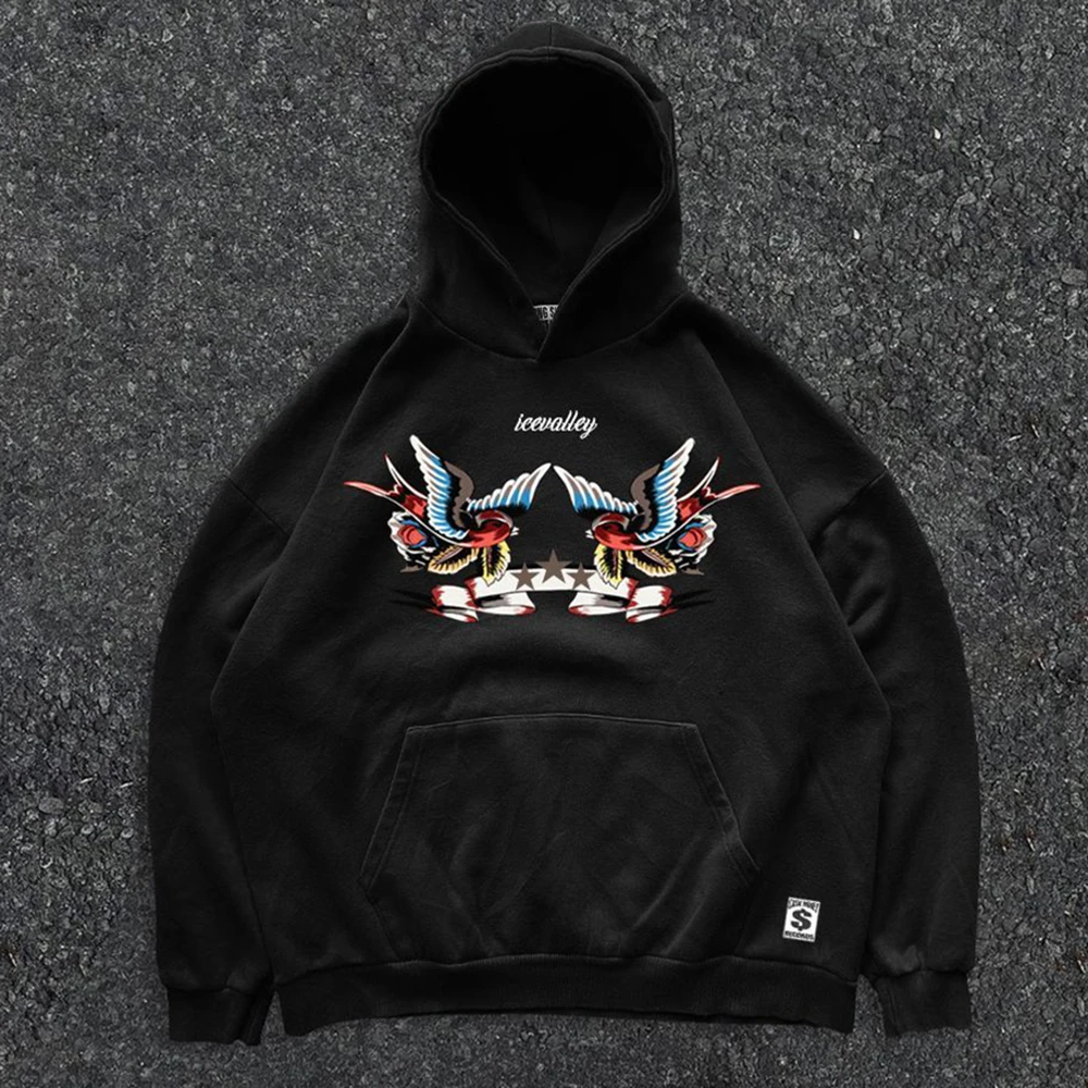 Осенне-зимняя толстовка с рисунком растений роз и птиц модный хип-хоп мужской