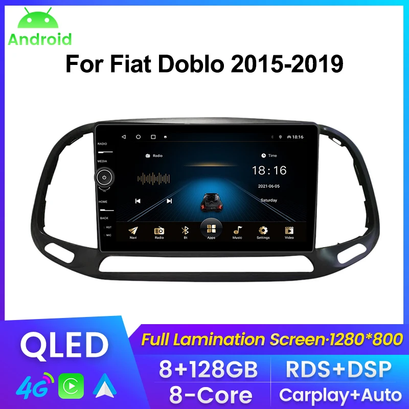 

Автомобильный радиоприемник с 9-дюймовым дисплеем QLED для Fiat Doblo 2015, 2016, 2017, 2018, 2019, мультимедийный плеер Carplay + Android Auto DSP + RDS BT