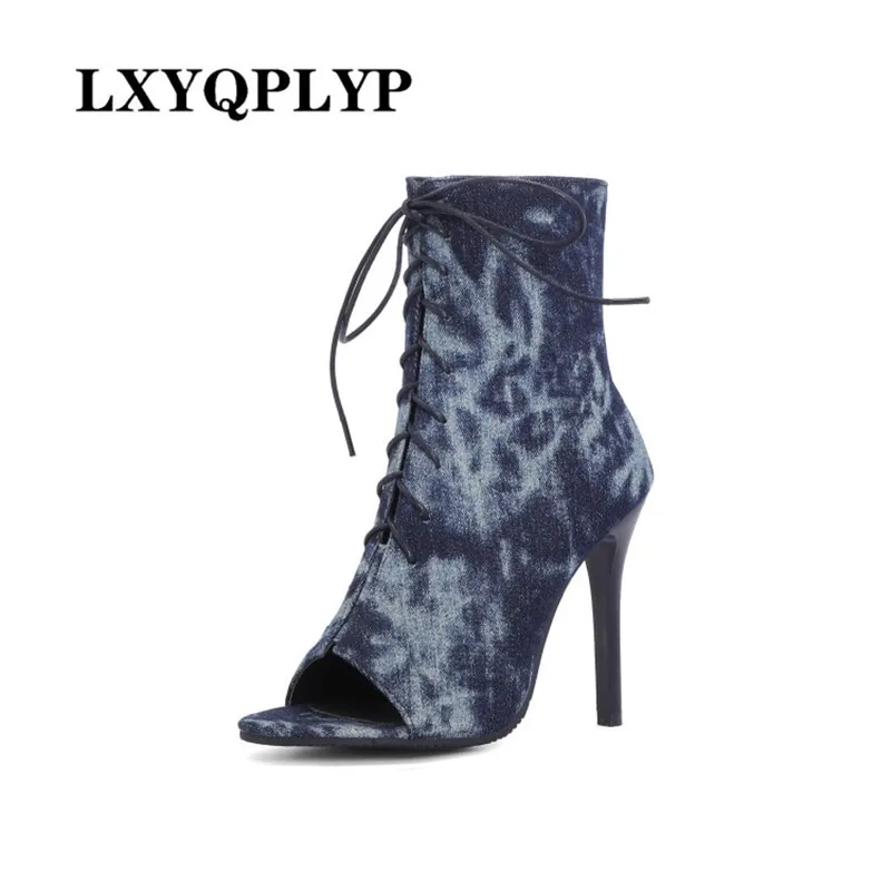 

2022 high-heeled nightclub lace-up shoes fish mouth sexy high-heeled shoes stiletto high-heeled leopard print cool short boots