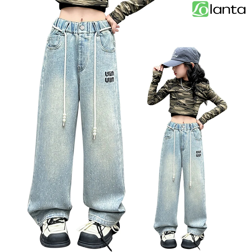 Детские брюки LOlanta с широкими штанинами для девочек повседневные джинсовые