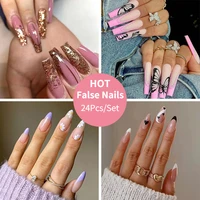 24pcsset ballet artificial square head coffin fake nails art false with glue full coverage seamless removable press on nails