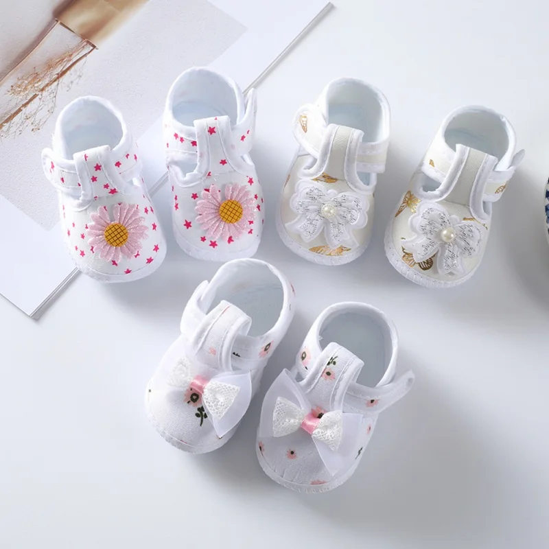 

Bobora Cute Baby Prewalkers For Newborn Kids Fashion Flower Bow Infants Toddler Soft Sole First Walkers Canvas Shoes 0-1 Year