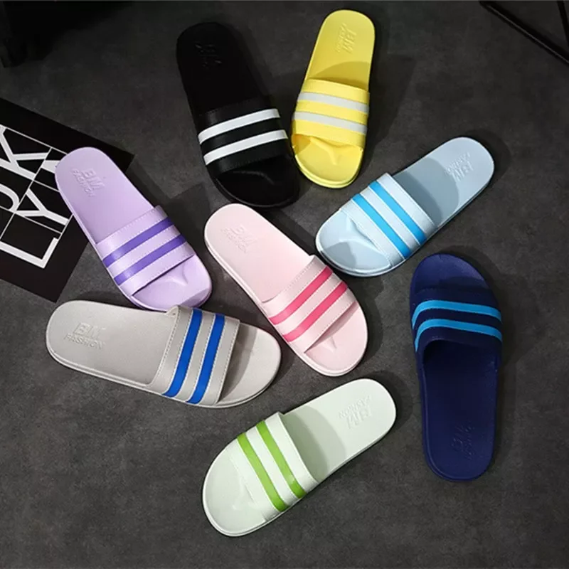 

slippers female summer couple home non-slip stripes bath soft bottom stall home shoes men bathroom sandals and slippers