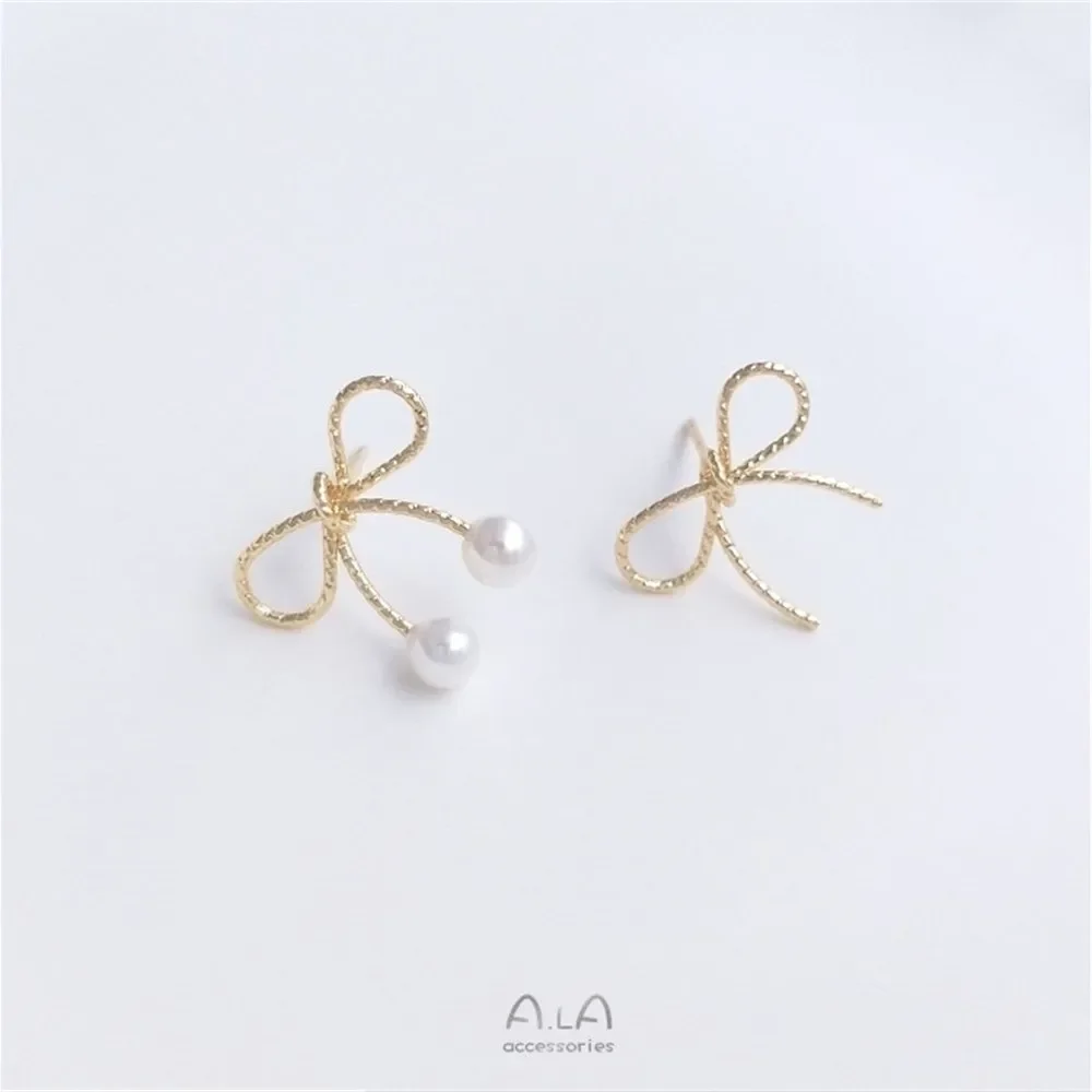 Серьги-бантики из проволоки 14 карат серебряная булавка 925 пробы ручная работа