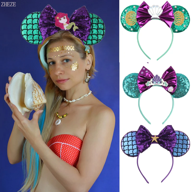 Повязка на голову маленькая русалочка аксессуар для волос сделай сам с блестками