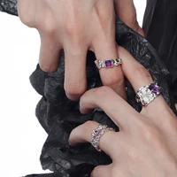 silver color rings for women trendy bride wedding party finger ring vintage purple rhinestones open joint rings jewelry bague