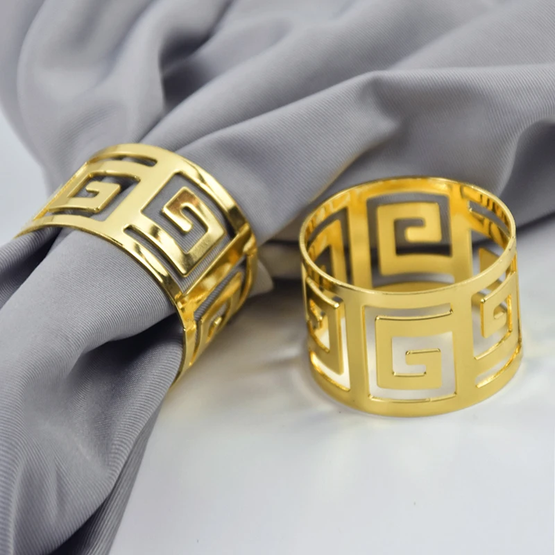 

6Pcs Gold Silver Napkin Ring Hollow Napkin Towel Buckles Holder for Wedding Table Decoration Birthday Party Dinner Table Decor