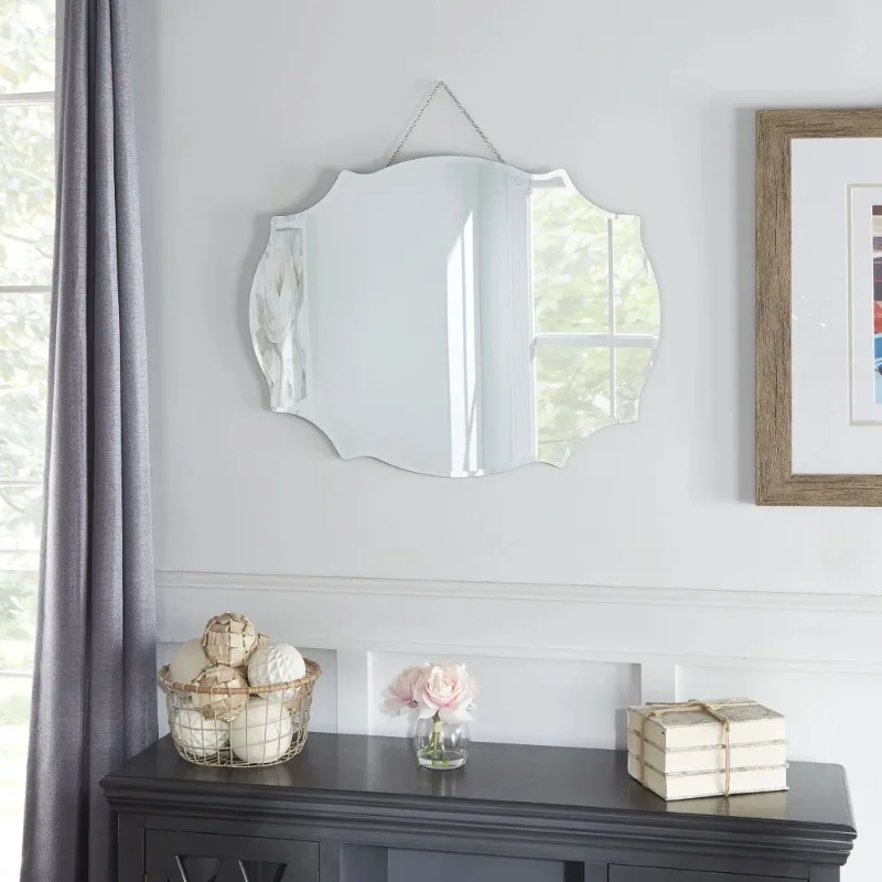 

Decor 23x30 Ornate Scallop Oval Frameless Wall Mount Accent Mirror