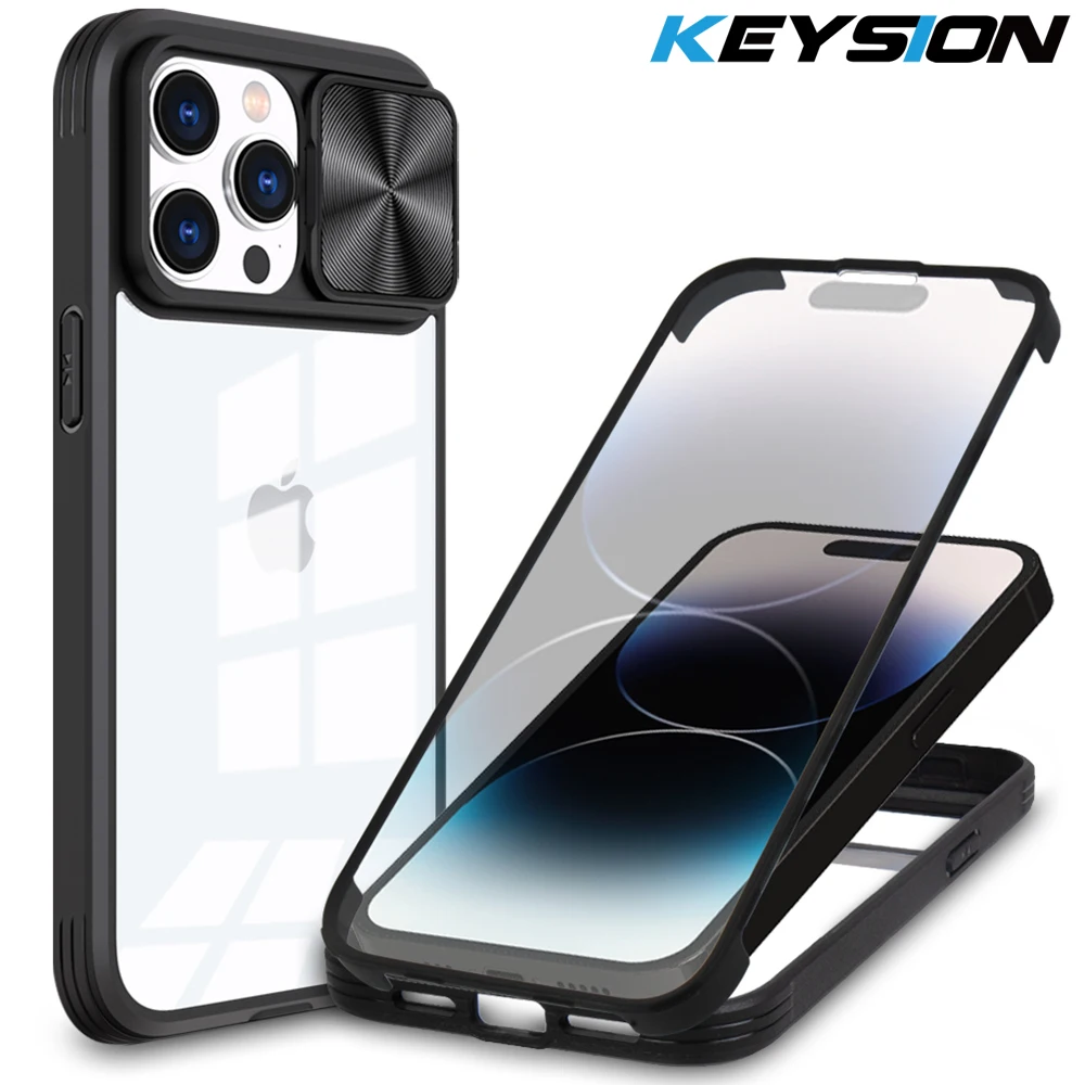 KEYSION 360 Degree Full Coverage Case for iPhone 14 Pro Max 14 Plus Slide Camera Lens Protection Phone Cover for iPhone 13 12 11