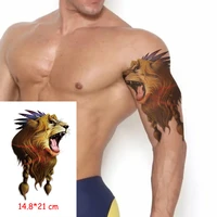 waterproof temporary tattoo sticker roaring lion king big animal feather tatoo body art arm leg fake tattoos womenmen girl kid
