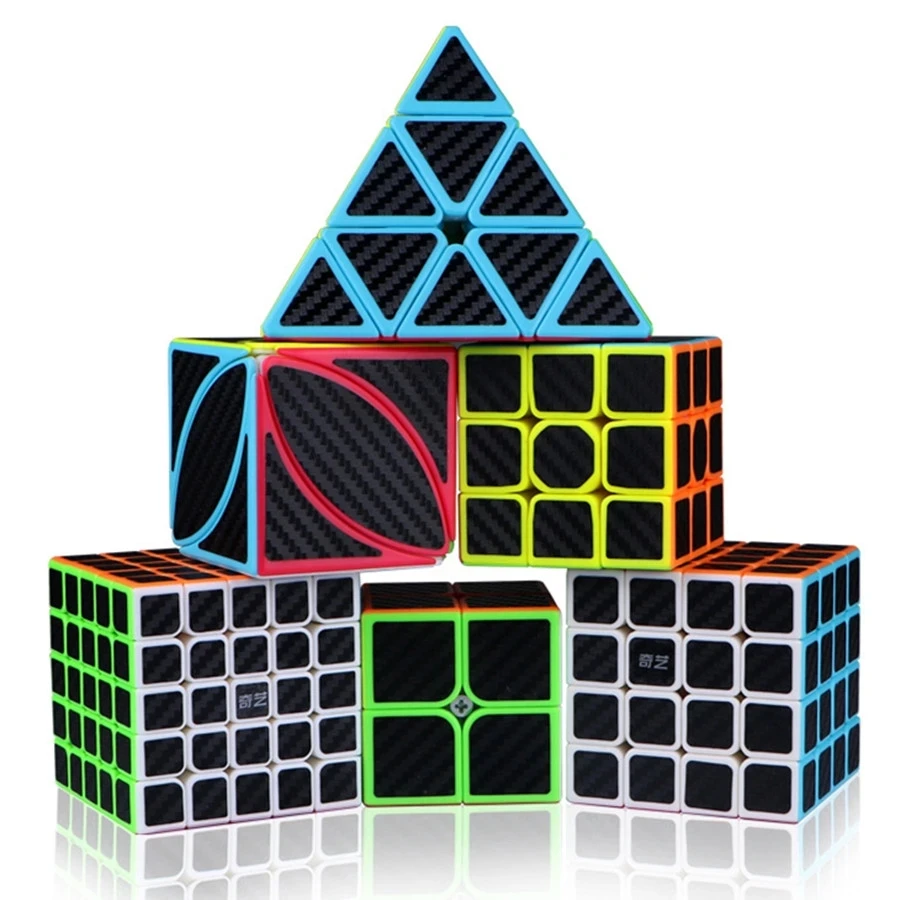 

QIYI куб 2x2 3x3 4x4 5x5 Пирамида кленовый лист углеродное волокно наклейка скоростной волшебный куб пазл детский подарок игрушка для детей