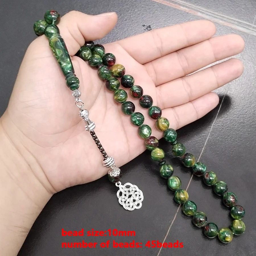 Мусульманский браслет из зеленой смолы Tasbih четки 33 молитвенные бусины арабские