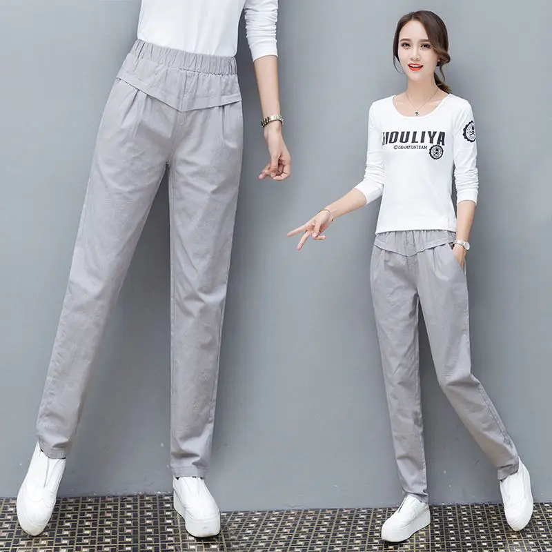 

2022 Spring Summer New Women Casual Elastic High Waist Harem Pants Female Fashion Loose Pockets Sports Full-Length Trousers C163