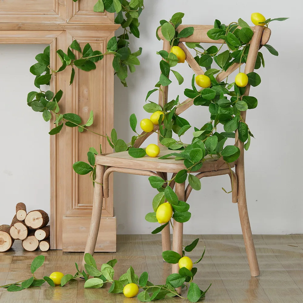 

PARTY JOY 1.85M Artificial Lemon Garland Fake Fruit Vegetable Plants Vines Hanging for Home Party Wedding Photography Prop Decor