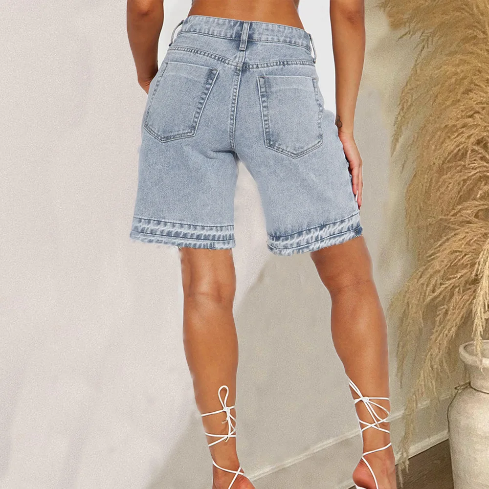 Spicy Girls' Perforated High Waist Jeans Women's 2023 Summer New Line Street Wash Personalized Tassel Short Hot Pants