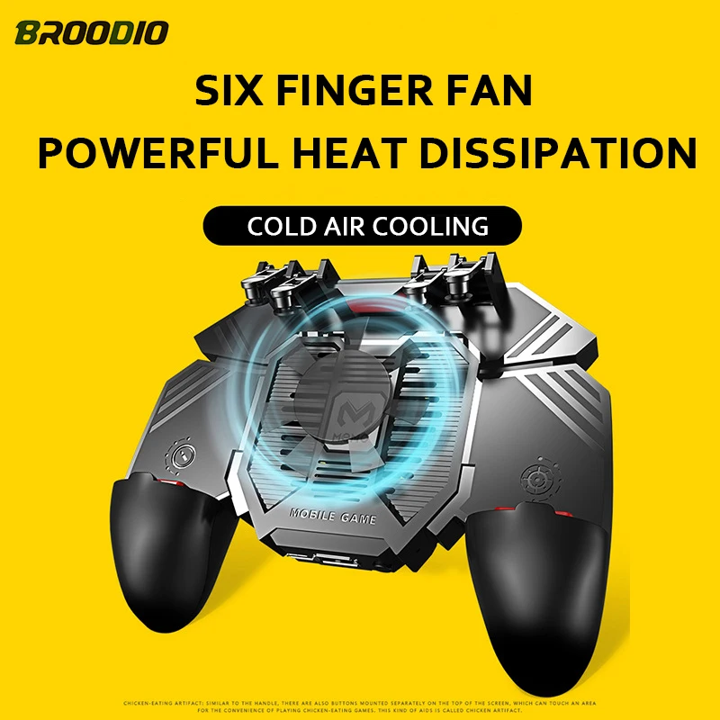 Six Finger For PUBG Game Controller Trigger Shooting Free Fire Cooling Fan Gamepad Joystick For IOS Android Mobile Phone Gamepad