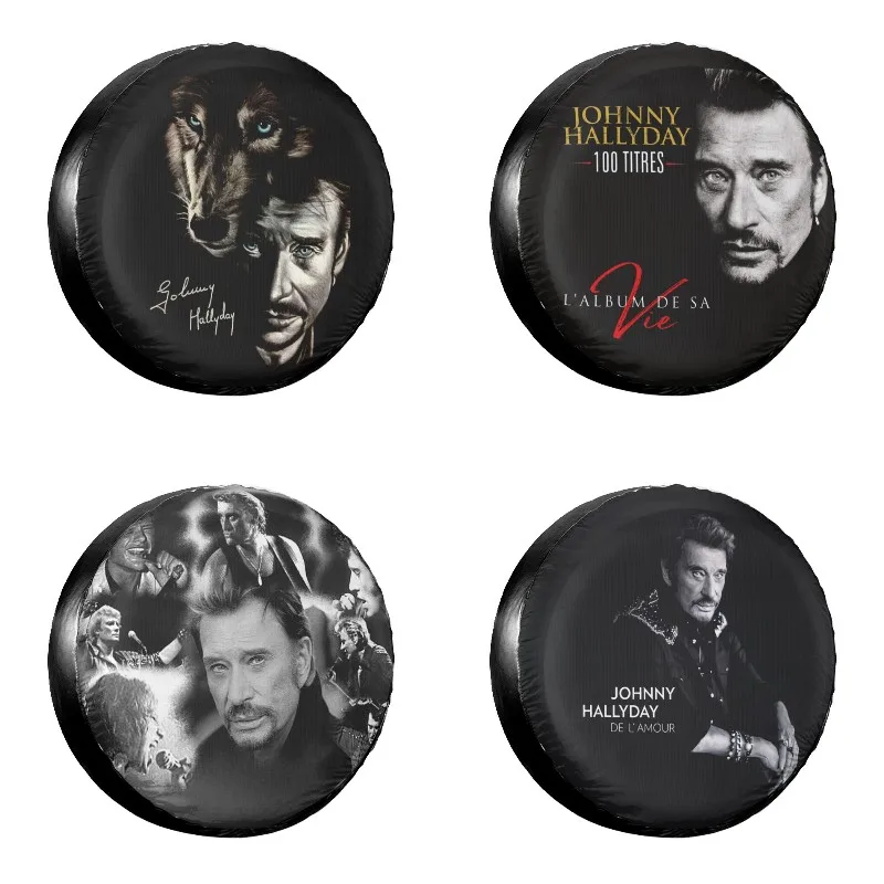 

Johnny Hallyday And Wolf Spare Wheel Tire Cover for Jeep Pajero France Singer Rock Star Vehicle Accessories 14" 15" 16" 17"