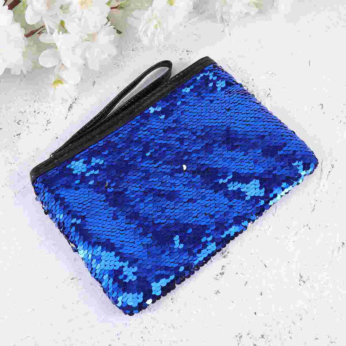 

Color Changing Paillette Bag Change Clutch Handbag Fashion Storage Bag (Blue and Silver Bag)