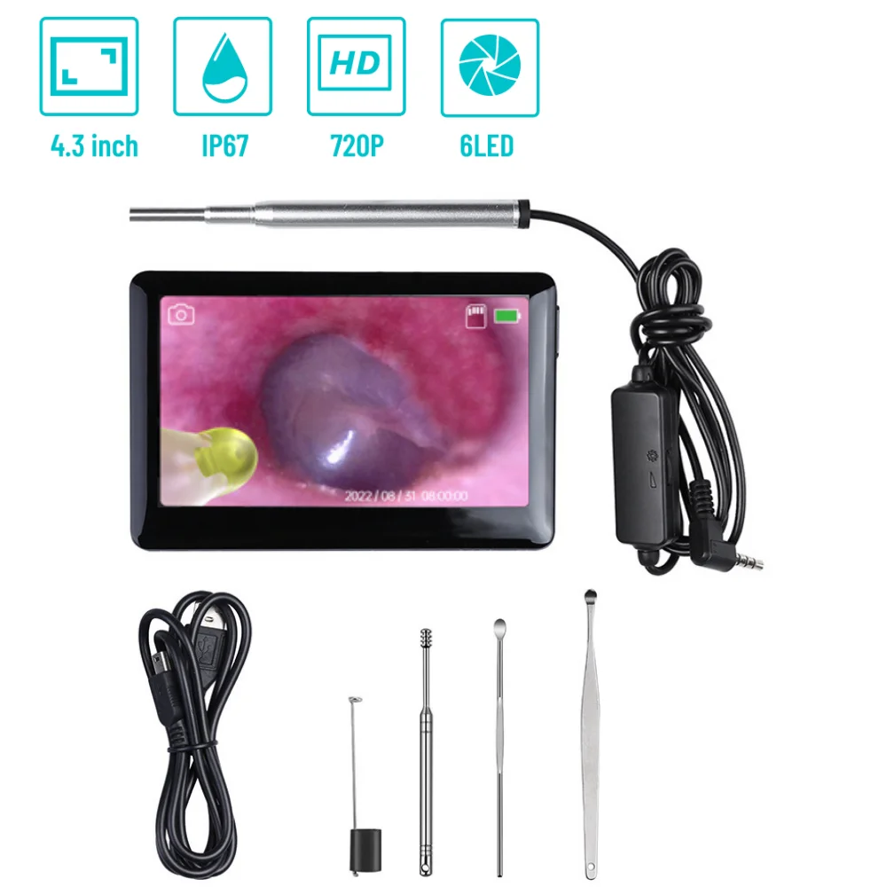 

4.3" IPS Screen Digital Otoscope Ear Cleaning Camera Ear Wax Remover Scope Visual Ear Cleaner with 6 LED Lights