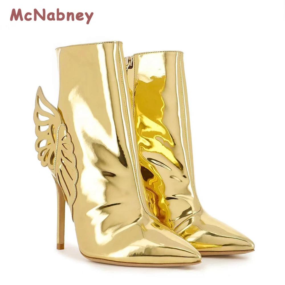 Butterfly Wing Design Women Ankle Boots Pointed Toe High Heels Sexy Side Zipper Stiletto Shoes Women Pumps Short Boots