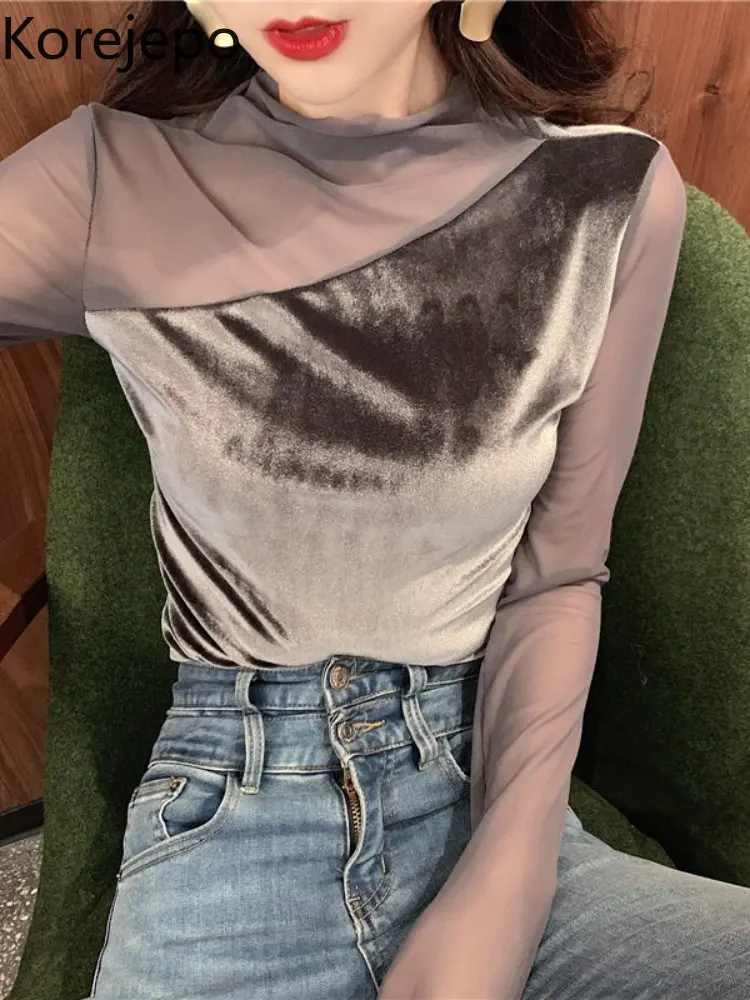 

Сексуальные универсальные Топы Korea jepo Ins, сетчатый женский топ, весна 2022, новый французский элегантный темпераментный Тонкий Топ