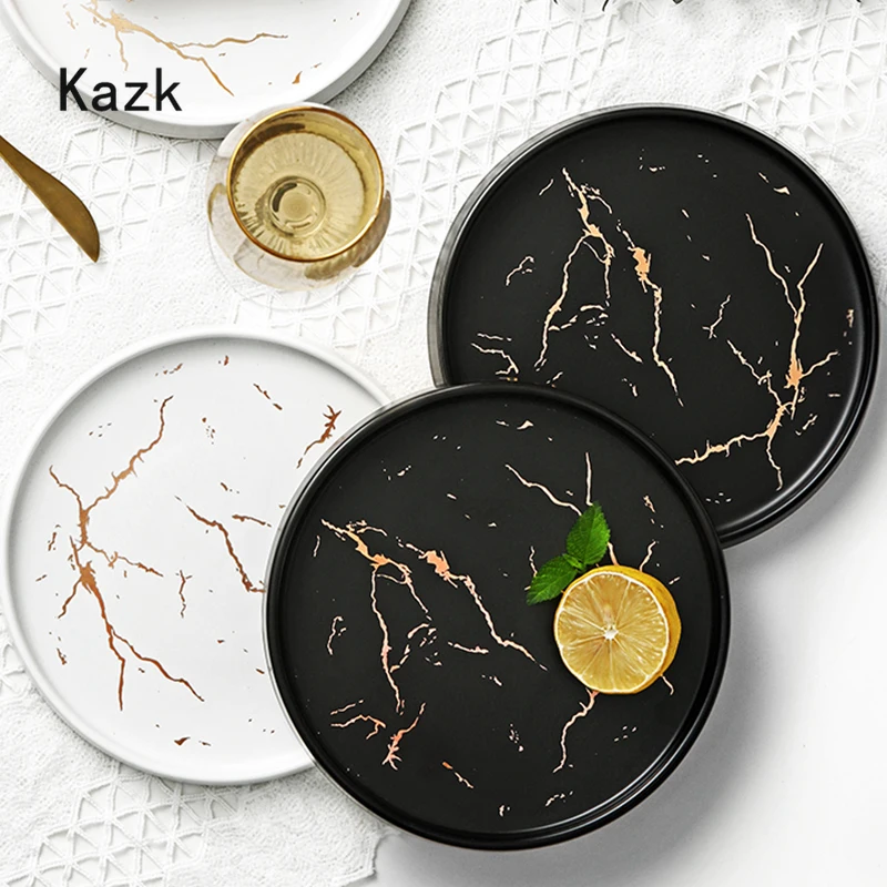 

Керамическая тарелка с мраморной текстурой в скандинавском стиле, креативные обеденные тарелки для пасты, стейков, сервировочный поднос дл...