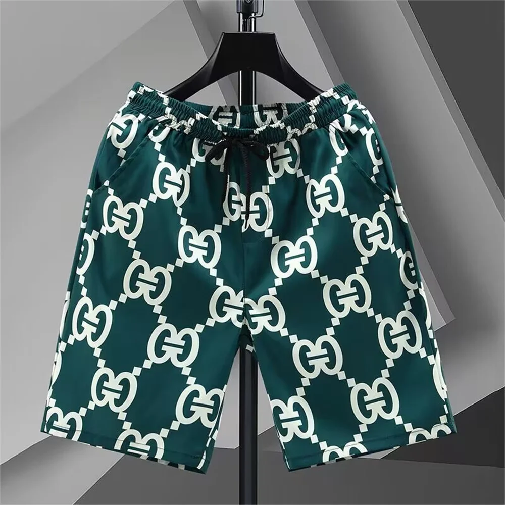 

2023 summer new thin sports five point shorts men's trend all-in-one printed casual pants quick dry beach pants