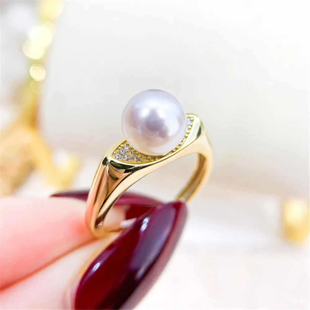 

Gorgeous gold silver ring with empty DIY pearl accessories S925 sterling silver jewelry Fit 7-9mm beads