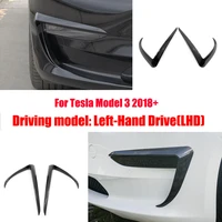 for tesla model 3 2018 2019 2020 2021 blackcarbon look exterior car front fog lamp eyebrow decoration cover trim accessories
