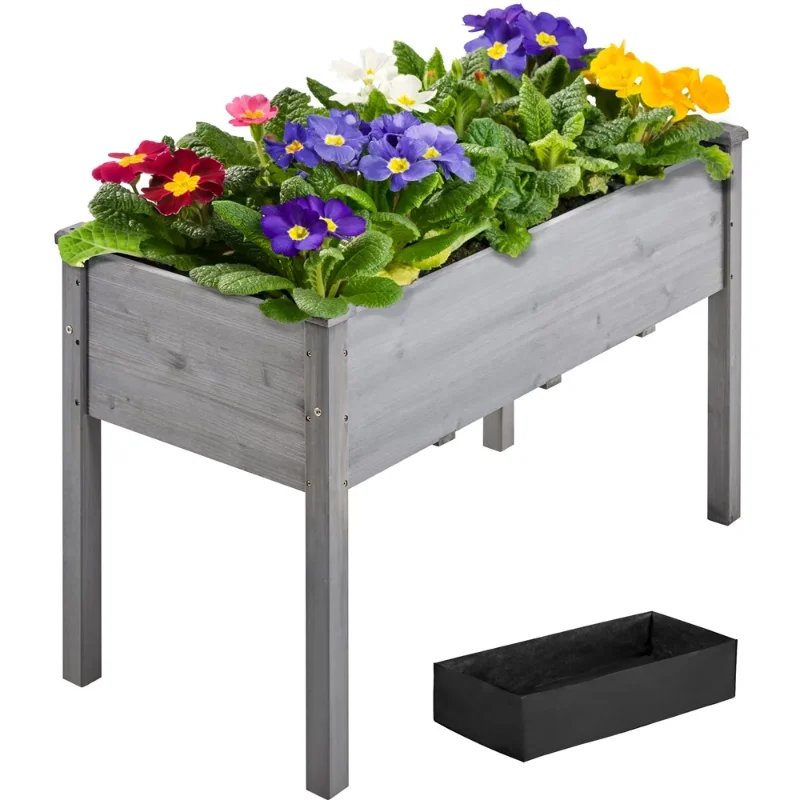 Fir Wood Elevated Planter Raised Bed for Garden/House/Yard/Outdoor/Indoor, Gray