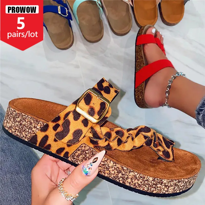 

PROWOW Leopard Women Slippers Wholesale Large Size Lady Flip-flops Beach Outdoor Slides 2022 Summer Sandals Platform Shoes 7269