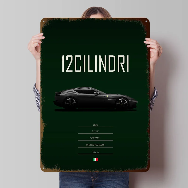 Фото 2025 спортивный автомобиль 12 цилиндри печатный постер индивидуальное настенное искусство ретро винтажные металлические жестяные знаки для украшения дома гаражный дом №1
